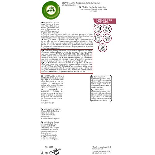 Air Wick Essential Mist - Recambio de ambientador difusor, esencia para casa con aroma a Peonia y Jazmín