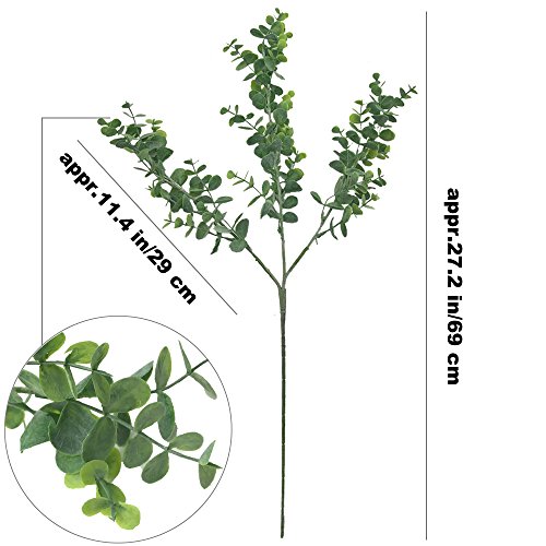 Aisamco 3 Piezas. Eucalipto Artificial. Ramas de Plantas. Hojas de eucalipto sintético. Espray. Vegetal Artificial. Tallos Florales de 35"de Alto en Gris Verde para la Boda.
