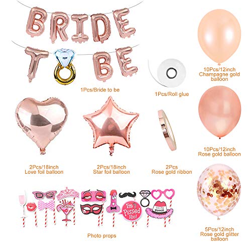 AivaToba Bride to Be Globos Banner para Fiestas de Despedida de Soltera con Globos de Oro Rosa, Confetti Globos , and Sccesorios para Cabinas de Fotos
