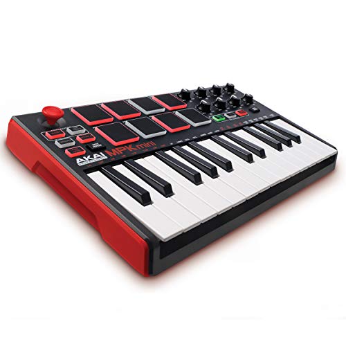 AKAI Professional MPK MINI MKII - Teclado controlador MIDI USB portátil con 25 teclas, 8 pads MPC, 8 potenciómetros, joystick, VIP 3 y paquete de software incluido - Estándar