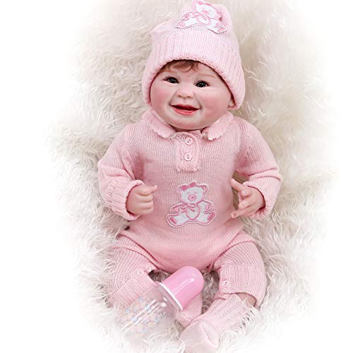 Akdteel 55 cm sonrisa linda muñeca facial de silicona Simulación infantil Playmate Reborn Baby Soft lleno de cuerpo de silicona versión actualizada