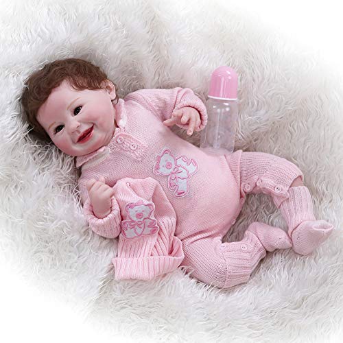 Akdteel 55 cm sonrisa linda muñeca facial de silicona Simulación infantil Playmate Reborn Baby Soft lleno de cuerpo de silicona versión actualizada