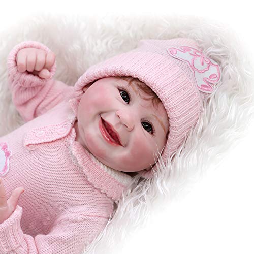 Akdteel 55 cm sonrisa linda muñeca facial de silicona Simulación infantil Playmate Reborn Baby Soft lleno de cuerpo de silicona versión actualizada