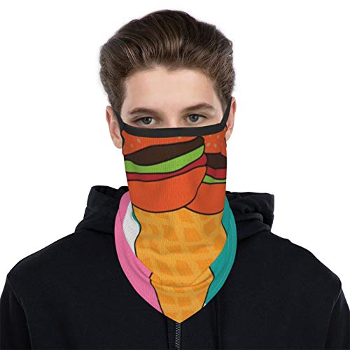 Akhy Boy's Burger Ice Cream Bandana Cloth Child Face Mask Washable Face Covering Neck Gaiter Girl'S Dust Mask