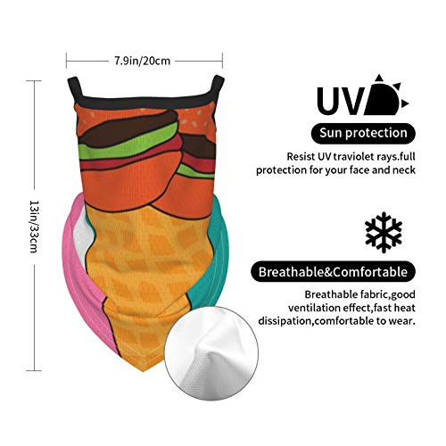 Akhy Boy's Burger Ice Cream Bandana Cloth Child Face Mask Washable Face Covering Neck Gaiter Girl'S Dust Mask