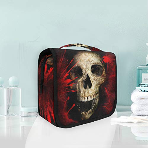 Alarge - Bolsa de aseo colgante para Halloween, diseño de calavera con sangre, grande, portátil, bolsa de maquillaje, organizador de maquillaje para mujeres y hombres