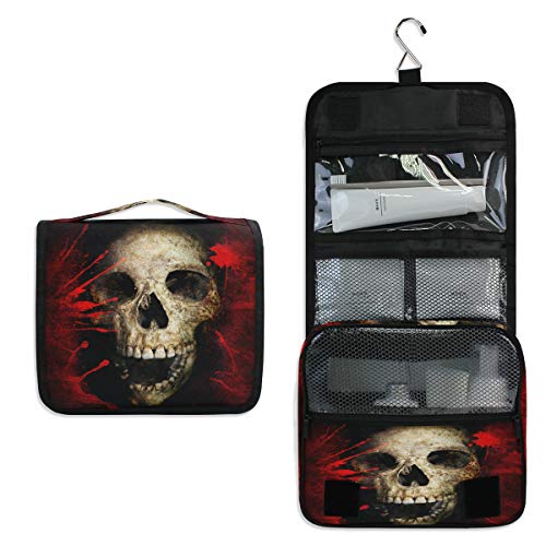 Alarge - Bolsa de aseo colgante para Halloween, diseño de calavera con sangre, grande, portátil, bolsa de maquillaje, organizador de maquillaje para mujeres y hombres