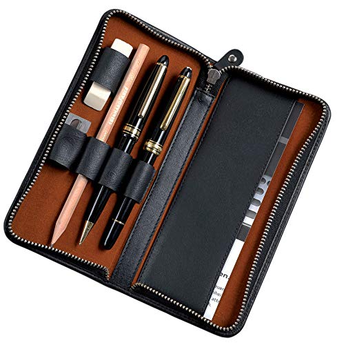 Alassio 2638 - Estuche de Piel para 3 bolígrafos y Accesorios (17,5 x 8 x 2,5 cm), Color Negro