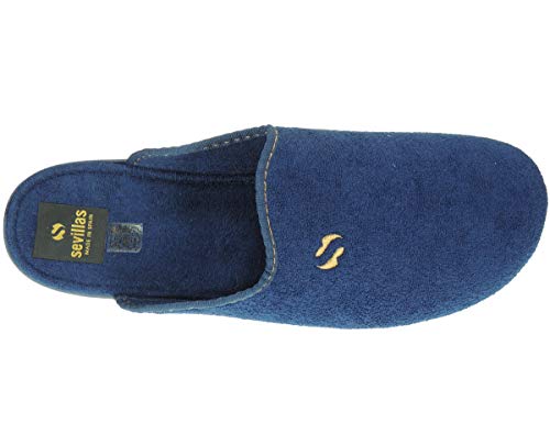 ALBEROLA-SEVILLAS AC1SE Zapatilla Chinela Descalza Casa para Hombre Tallas Grandes | Toalla | Inyectada | Piso Goma | Azul Talla 47