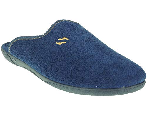 ALBEROLA-SEVILLAS AC1SE Zapatilla Chinela Descalza Casa para Hombre Tallas Grandes | Toalla | Inyectada | Piso Goma | Azul Talla 47