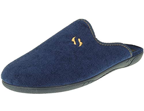 ALBEROLA-SEVILLAS AC1SE Zapatilla Chinela Descalza Casa para Hombre Tallas Grandes | Toalla | Inyectada | Piso Goma | Azul Talla 47