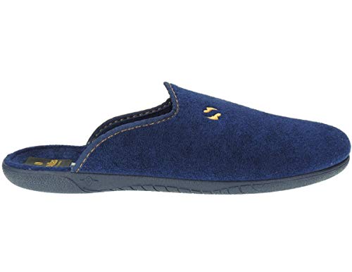 ALBEROLA-SEVILLAS AC1SE Zapatilla Chinela Descalza Casa para Hombre Tallas Grandes | Toalla | Inyectada | Piso Goma | Azul Talla 47