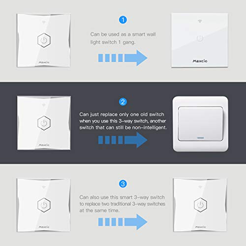 Alexa Interruptor Conmutador WiFi, Maxcio Interruptor de Luz 2 Vías Compatible con Alexa Echo/Dot/Tap, Google Home, Interruptor Táctil de Pared WiFi con Temporizador(2 Packs)