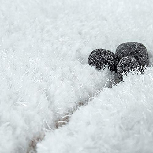 Alfombra Shaggy Salón Blanca Pelo Largo Suave Mullida Diseño 3D Motivo Ondas, tamaño:160x220 cm