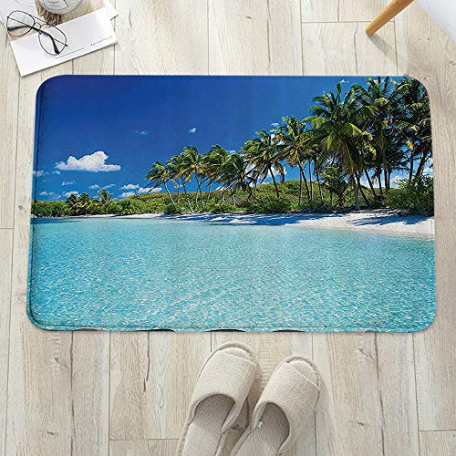 Alfombrilla de Baño Antideslizantes de 60X100 cm,Unique Ocean, Relax Beach Resort Spa y Palm Trees Pi,Tapete para el Piso Lavable a Máquina con Microfibras Suaves Absorbentes de Agua para Bañera Ducha