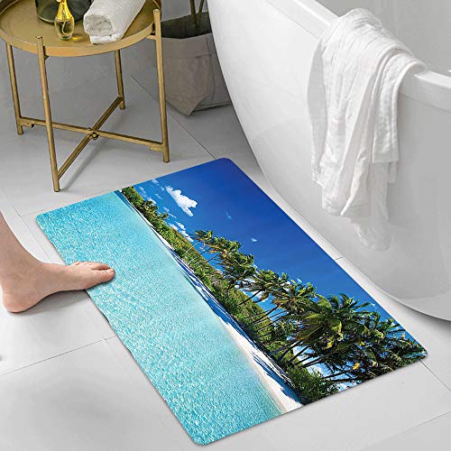 Alfombrilla de Baño Antideslizantes de 60X100 cm,Unique Ocean, Relax Beach Resort Spa y Palm Trees Pi,Tapete para el Piso Lavable a Máquina con Microfibras Suaves Absorbentes de Agua para Bañera Ducha