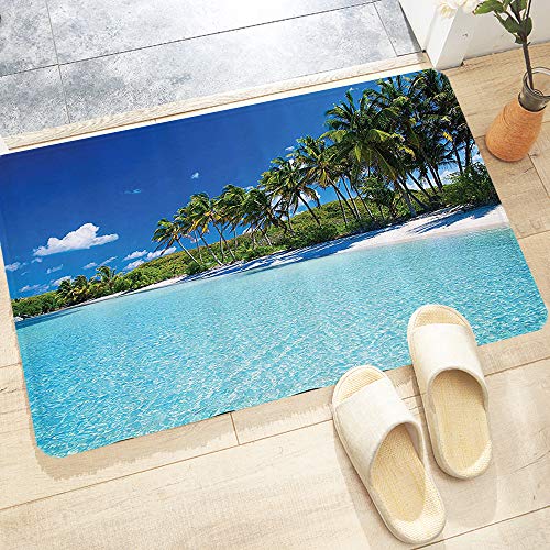 Alfombrilla de Baño Antideslizantes de 60X100 cm,Unique Ocean, Relax Beach Resort Spa y Palm Trees Pi,Tapete para el Piso Lavable a Máquina con Microfibras Suaves Absorbentes de Agua para Bañera Ducha