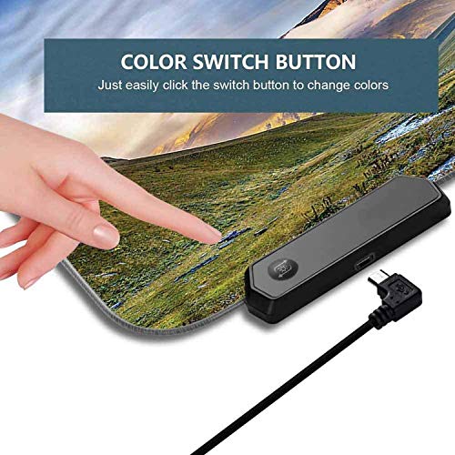 Alfombrilla de ratón LED RGB para juegos, paisaje, niebla del lecho del prado ratón grande, base de gomaalfombrilla de ratón impermeable para teclado de computadora para 600x350x30 mm