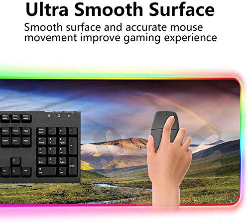 Alfombrilla de ratón LED RGB para juegos, paisaje, niebla del lecho del prado ratón grande, base de gomaalfombrilla de ratón impermeable para teclado de computadora para 600x350x30 mm