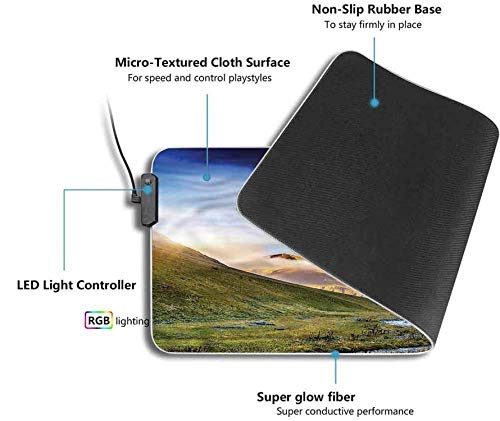 Alfombrilla de ratón LED RGB para juegos, paisaje, niebla del lecho del prado ratón grande, base de gomaalfombrilla de ratón impermeable para teclado de computadora para 600x350x30 mm
