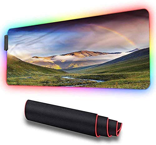 Alfombrilla de ratón LED RGB para juegos, paisaje, niebla del lecho del prado ratón grande, base de gomaalfombrilla de ratón impermeable para teclado de computadora para 600x350x30 mm