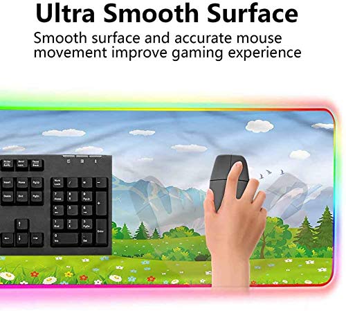 Alfombrilla de ratón RGB, paisaje, prados en el verano, alfombrilla de ratón suave LED extendida, base de gomaalfombrilla de ratón para teclado de computadora resistente al agua 900x400x30mm