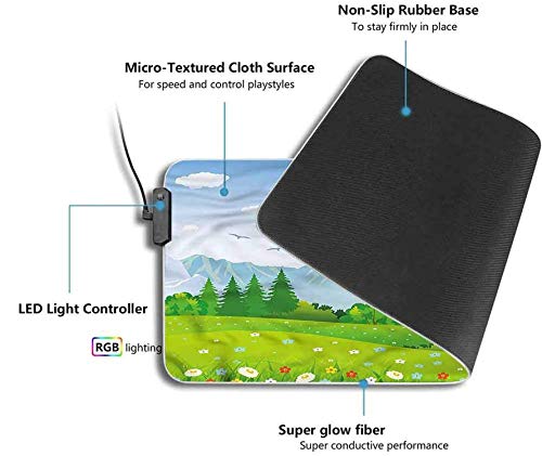 Alfombrilla de ratón RGB, paisaje, prados en el verano, alfombrilla de ratón suave LED extendida, base de gomaalfombrilla de ratón para teclado de computadora resistente al agua 900x400x30mm