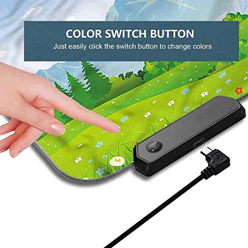 Alfombrilla de ratón RGB, paisaje, prados en el verano, alfombrilla de ratón suave LED extendida, base de gomaalfombrilla de ratón para teclado de computadora resistente al agua 900x400x30mm