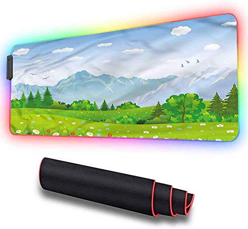 Alfombrilla de ratón RGB, paisaje, prados en el verano, alfombrilla de ratón suave LED extendida, base de gomaalfombrilla de ratón para teclado de computadora resistente al agua 900x400x30mm