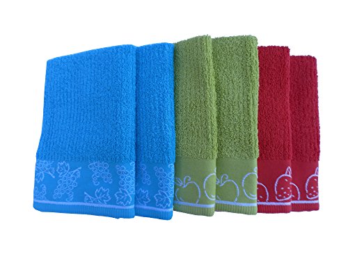 Algodonea Lote de 6 paños de Cocina Rizo 100% algodón Ref.canalé 50x50cm, Fabricados en Portugal.