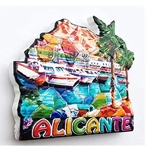 Alicante España Imán 3D para nevera de viaje, regalo de recuerdo de viaje, decoración del hogar y la cocina, imán de Alacant