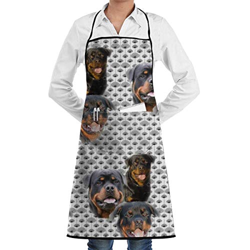 alice-shop Rottweiler Delantal de Peto Ajustable con Personalidad de Moda para Hombres y Mujeres con Bolsillo Delantal de Cocina Impermeable y Sucio