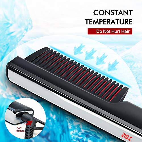 Alisador barba, Ato Bea Cepillo Alisador de Pelo 3 en 1 Cepillo Para Barba LCD 6 Control de Temperatura, Cerámica de Alta Temperatura Contra Quemaduras, Cepillo de Parada Automática Para Barba