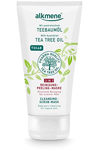 alkmene Aceite de árbol de té 3in1 Cleansing Peeling Mask - Anti espinillas, manchas y rojeces - cuidado facial vegano sin siliconas, parabenes y aceite mineral - limpieza facial (1x 150 ml)