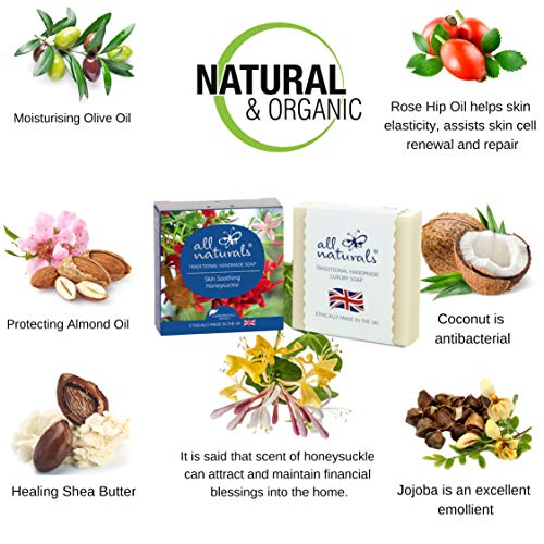 All Naturals - Pastilla de jabón orgánico antibacteriano de madreselva, 100 g