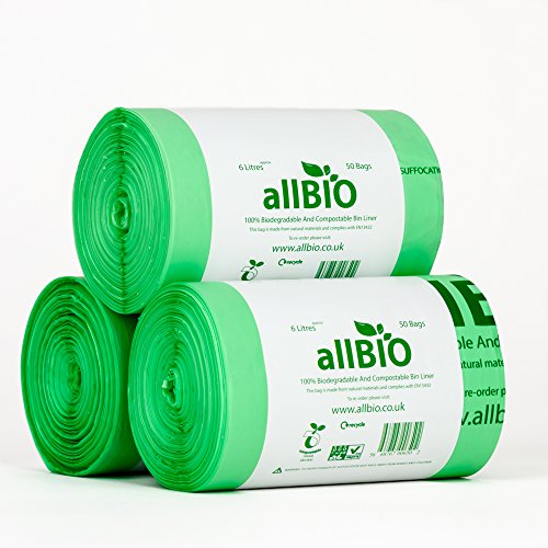 allBIO 6 litros bolsas de basura residuos para compost para contenedores de cocina/bolsas de basura – 150 L