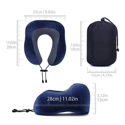 Almohada de Viaje Cervical Viscoelástica de Espuma de Memoria, Cojín de Viaje para Cuello Soporte Cervical con Máscara de Ojos, Tapones y Bolsa de Transporte para el Uso del Avión y el Hogar [Rosa]