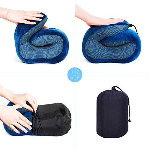Almohada de Viaje Cervical Viscoelástica de Espuma de Memoria, Cojín de Viaje para Cuello Soporte Cervical con Máscara de Ojos, Tapones y Bolsa de Transporte para el Uso del Avión y el Hogar [Rosa]