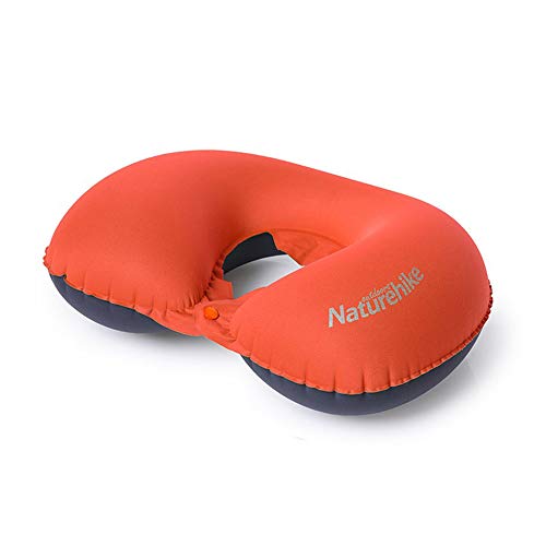 Almohada de viaje inflable en forma de U para cuello lumbar cojín de apoyo para cuello, almohada ergonómica cómoda y compresible para dormir siesta mientras acampa, mochilero u oficina (naranja)