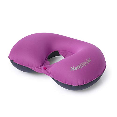 Almohada de viaje inflable en forma de U para cuello lumbar cojín de apoyo para cuello, almohada ergonómica cómoda y compresible para dormir siesta mientras acampa, mochilero u oficina (púrpura)