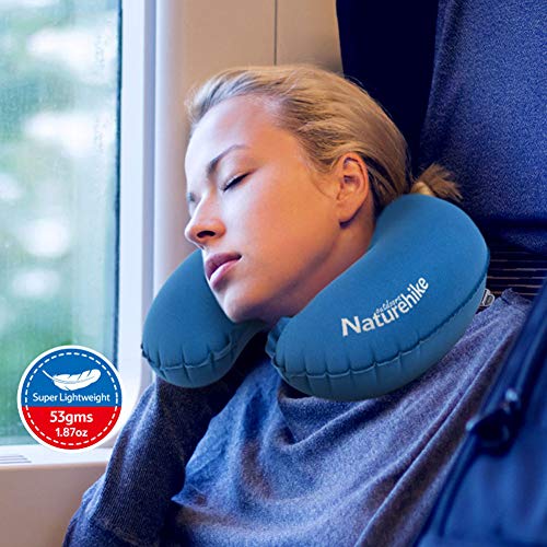 Almohada de viaje inflable en forma de U para cuello lumbar cojín de apoyo para cuello, almohada ergonómica cómoda y compresible para dormir siesta mientras acampa, mochilero u oficina (púrpura)
