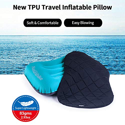 Almohada de viaje ultraligera para inflar con cuello de aire, compresible, cómoda y ergonómica para el cuello lumbar cojín de apoyo Una buena noche de sueño mientras acampa, mochilero u oficina (azul)