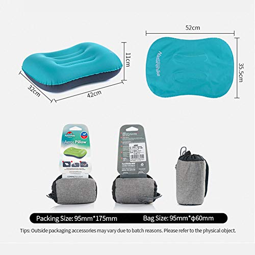 Almohada de viaje ultraligera para inflar con cuello de aire, compresible, cómoda y ergonómica para el cuello lumbar cojín de apoyo Una buena noche de sueño mientras acampa, mochilero u oficina (azul)