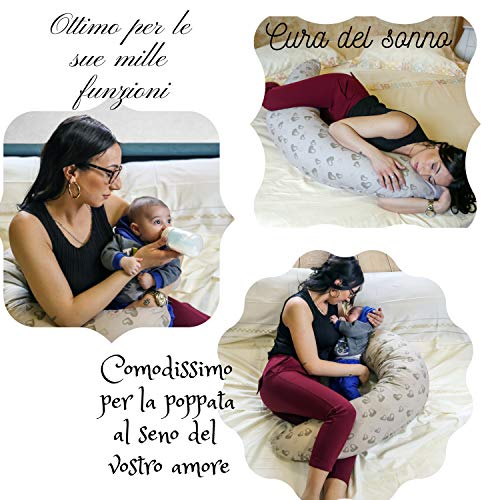 Almohada Embarazada y Cojin de Lactancia Almohada Maternidad Multifuncion Apoyo al Cuerpo de la Madre y del Bebé Durante el Embarazo y la Lactancia 100% Algodon Hipoalergénico Made In Italy (beige)