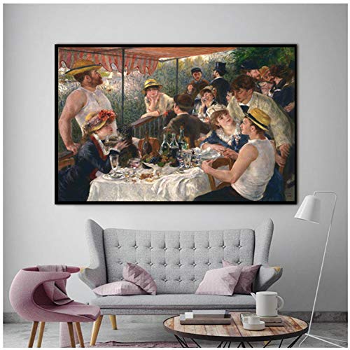 Almuerzo de la fiesta en bote Pintura sobre lienzo Reproducción Pintura de Pierre Auguste Renoir para decoración del hogar -60x80cm Sin marco
