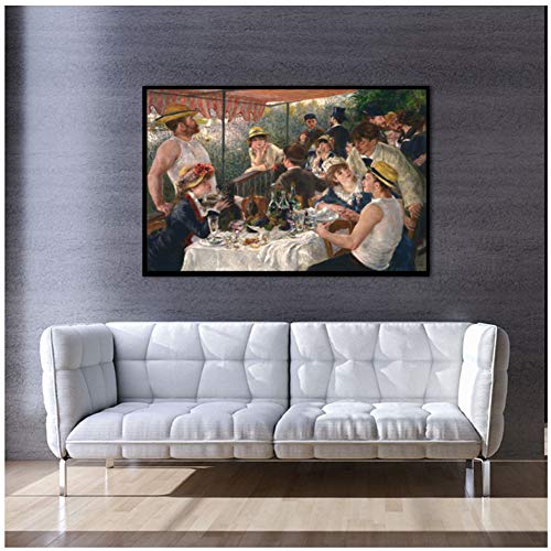 Almuerzo de la fiesta en bote Pintura sobre lienzo Reproducción Pintura de Pierre Auguste Renoir para decoración del hogar -60x80cm Sin marco