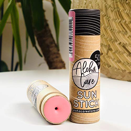 Aloha Sun Stick SPF 50+ | Protector solar mineral teñido para el surf | Tubo de papel ecológico (rosa)