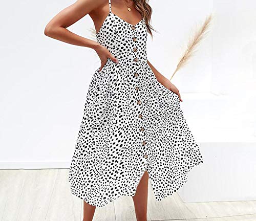 Alovelycloud dress Elegante Vestido de Mujer con Botones y Bolsillos, diseño de Lunares, Color Amarillo y algodón, Vestido de Playa para Mujer - Multi - Large