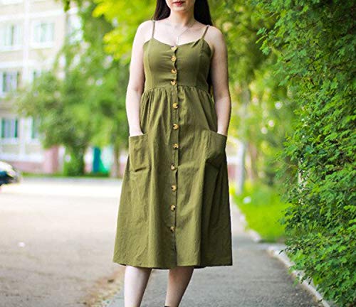 Alovelycloud dress Elegante Vestido de Mujer con Botones y Bolsillos, diseño de Lunares, Color Amarillo y algodón, Vestido de Playa para Mujer - Multi - Large