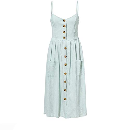 Alovelycloud dress Elegante Vestido de Mujer con Botones y Bolsillos, diseño de Lunares, Color Amarillo y algodón, Vestido de Playa para Mujer - Multi - Large